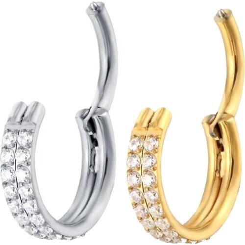 G23 Double row Zircon stone superior quality hight Segment Rings Open Small Septum Nose Ear piercing jewelry