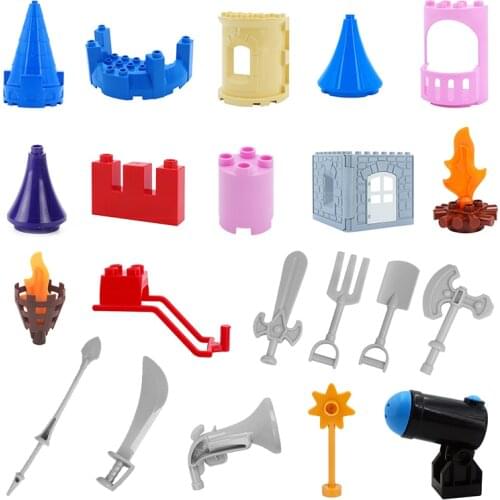 Castle Scenes Accessory Big Building Blocks Wall Roof Fence Weaponry Brick Compatible With Duplo Assemble Toys For Children Gift