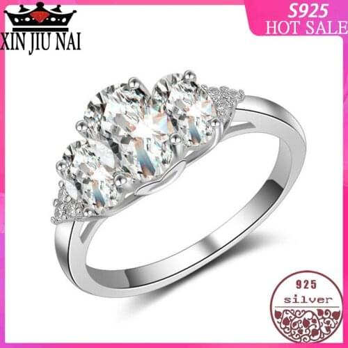 100% Solid 925 Sterling Silver Ring Classic Luxury Real 3Ct Zircon Jewelry Rings Engagement For Women egg-shaped zirconium drill