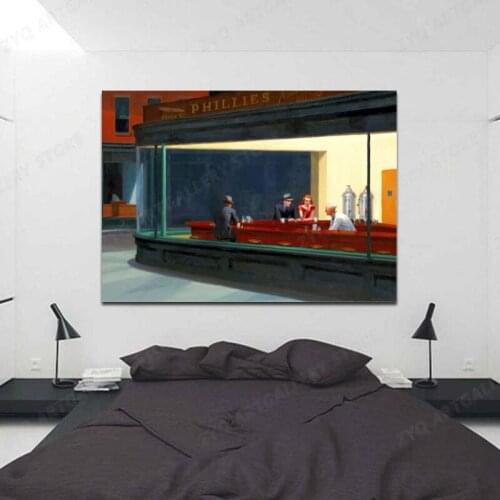 Famous Painting Nighthawks By Edward Hopper Canvas Painting Art Posters and Prints Wall Art Pictures for Living Room Home Decor