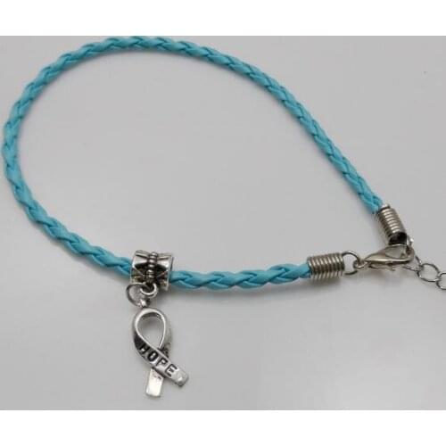 Wholesale Free Ship Lot 100pcs Blue Hope Twist Leather Cord Rope Bracelets Bangle Fashion