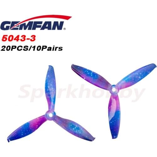 20PCS 10Pair GEMFAN Windancer 5043 5x4.3 Inch PC CW CCW 3-Blade Propeller Sky Color Design for Freestyle FPV Racing Drone