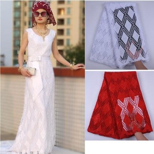 2019 High Quality African Lace Fabric With Stones Nigerian Cord Lace Fabric Soft Guipure Cord Lace For Wedding Dress Sew A1708