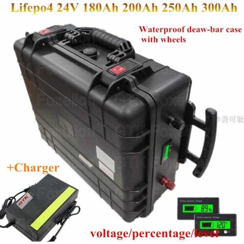 24V 180ah 200AH 250ah 300Ah battery lifepo4 pack Lithium ion 200A BMS RV EV inverter IP67 case UPS outdoor power + 20A charger