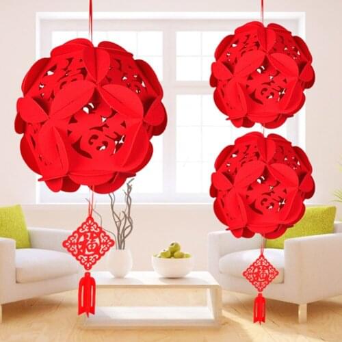 Red Flower 3D Puzzle Lantern Good Fortune & Luck Ornament DIY Felt Art Lucky Charm Decoration Chinese Fu Character Decoration
