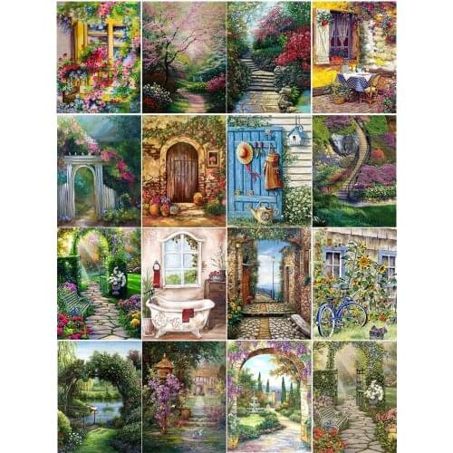 Home Decor Full Rhinestone 5D DIY Diamond Painting Landscape Garden Embroidery Cross Stitch Mosaic Painting Christmas Stickers