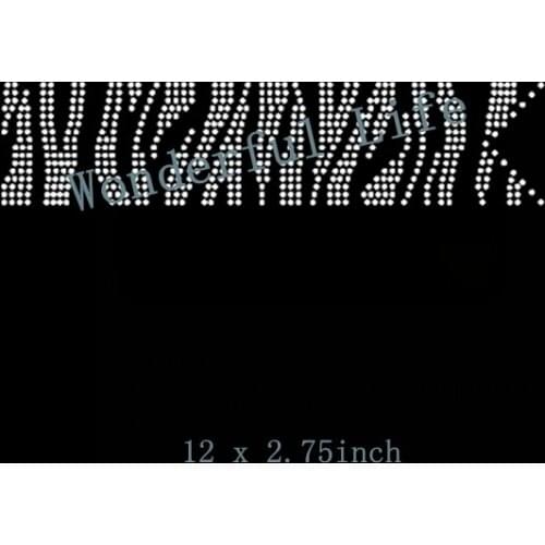 Free shipping strip bow cheer image hot fix rhinestones Iron on heat transfer design image in white clear