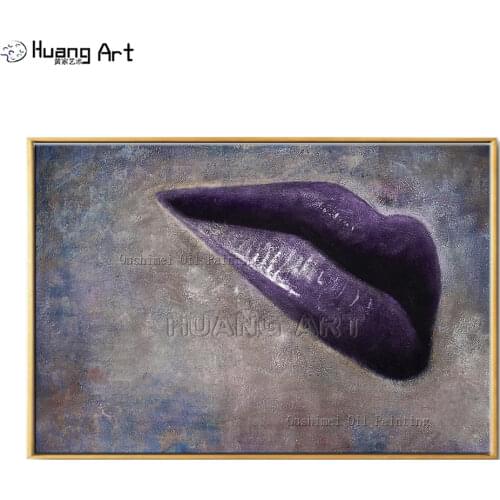 Free Shipping High Quality Purple Lips Oil Painting On Canvas Hand-painted Modern Abstract Lips Painting For Wall Decoration
