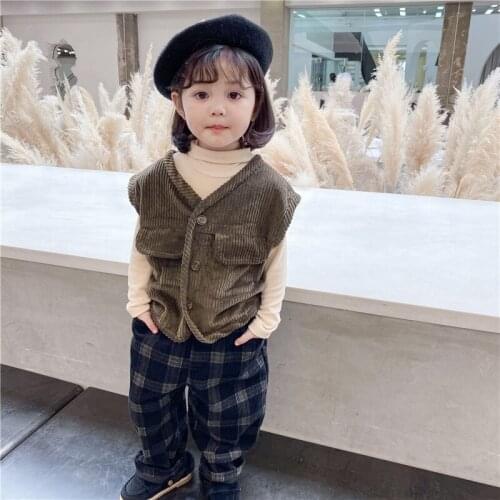 Childrens vest autumn 2021 new sleeveless pocket vest boys and girls corduroy vest