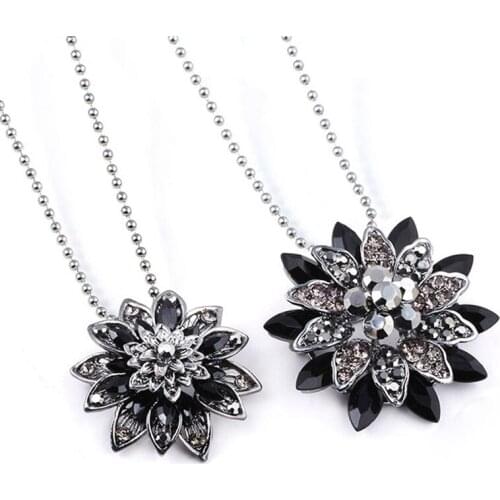 2021NEW The Black Dahlia Elegant Necklace Vintage Flower Pendant Pins For Women Banquet Crystal Zircon Necklaces Jewelry Gifts