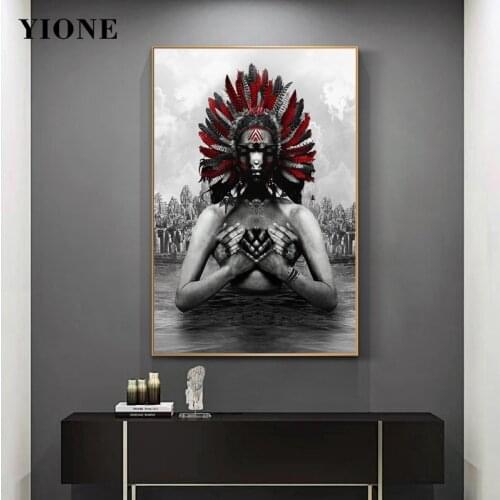 Indian Tribe Man River God Abstract Figure Canvas Painting Black and White Portrait Poster Wall Art Picture Prints Home Decor