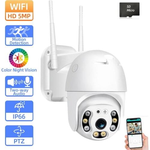 5MP Wifi CCTV PTZ Surveillance Camera Outdoor Waterproof IP Security Camera Wifi Wireless Colorful Night Vision H.265 ONVIF 2MP
