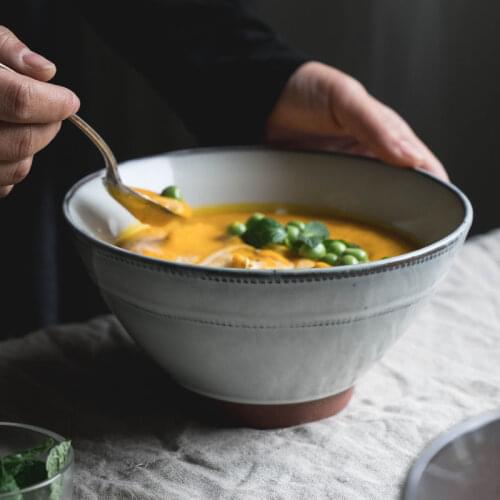 Ceramic household bowl large ramen bowl soup bowl tableware large bowl trumpet soup bowl tableware salad bowl