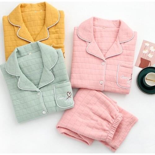 Autumn Winter Warm Air Cotton Women Pajamas Sets Thick Long Sleeve Sleepwear Pyjamas Set for Girl Two Pieces Home Clothes