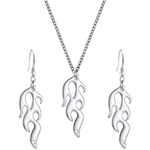 Creative Women Fashion Punk Style Flame Earrings Necklace Street Beat Hip Hop Jewelry Set