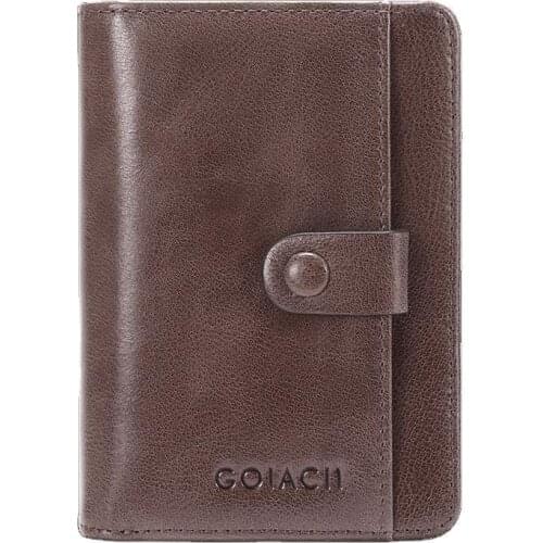 Fashion Male Wallet Zipper Snap Genuine Leather Wallet Men Vertical Business Card Holder Purse Anti Theft RFID Wallet Man