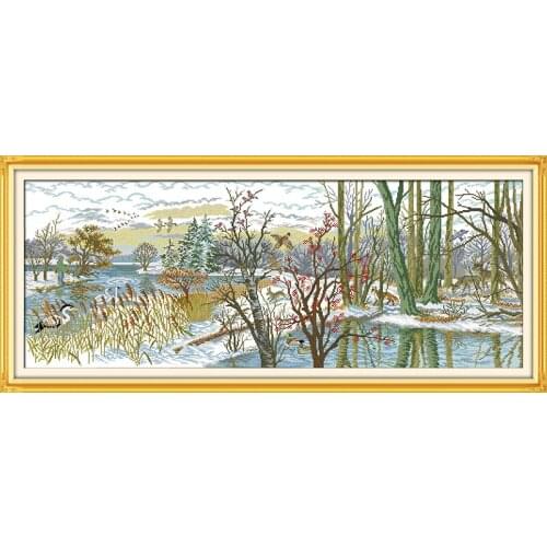 Beautiful Lake Scenery Cotton Aida Needlework Cross Stitch Kits 11CT Accurately Printed Embroidery DIY Handmade Wall Home Decor