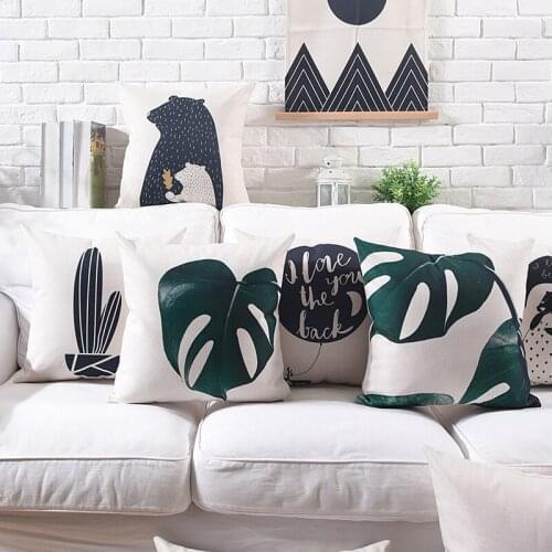 New Simple Style Black White Cute Cactus Printed Cushion Cover Tropical Plant Bear Decorative Home Car Sofa Throw Pillow Case