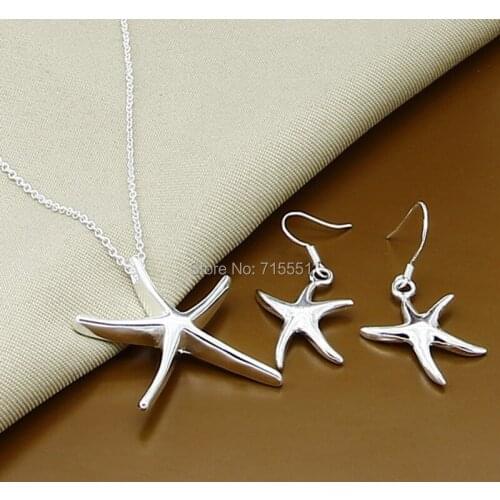 New Arrival, Silver Fashion Jewelry, Silver Starfish Pendant Necklace + Bracelet Set Silver Jewelry High Quality