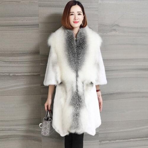 New Winter Womens imported mink coat whole big mink fox collar cross mink fur coat