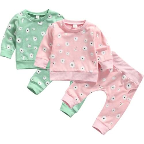New Baby Sweater + Pants, Flower Pattern Pocket Decoration Elastic Waist Spring and Autumn Clothing