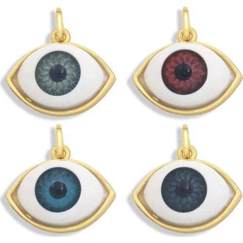 OCESRIO Brass Gold Plated Jewelry Resin Blue Evil Eye Pendants Greek eye Pendants Jewellery Crafts Wholesale pdta406