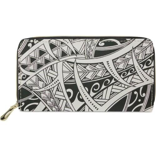 Wholesale Polynesian style Lady Girls Printing Ladies Fashion Purse Money Bag Clip Wallet Custom Logo Women PU Leather Wallets
