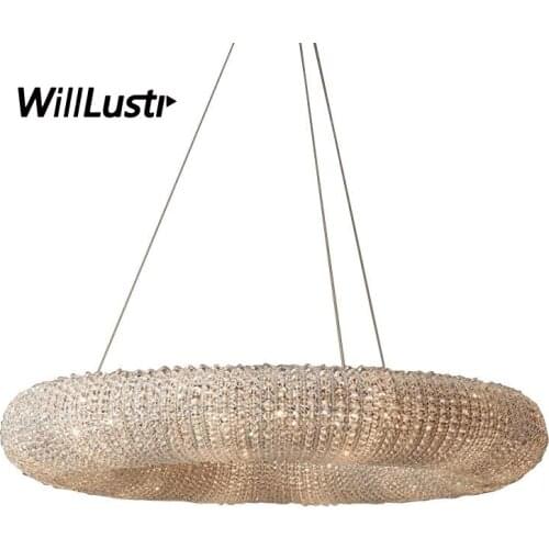 Luxury K9 Crystal Pendant Lamp Villa Sitting Room Hotel Hall Restaurant Mall Bedroom Modern Ring Chandelier Suspension Lighting