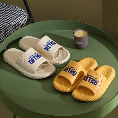 Summer Flip Flops Thick Bottom Couple Home Letter Sandals EVA High Elastic Bathroom Bath Slippers Female Slides Shoes For Men