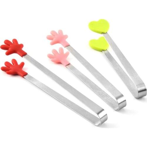 Silicone Stainless Steel Cooking Kitchen Ice Tong Food BBQ Salad Hand Clip LX4791