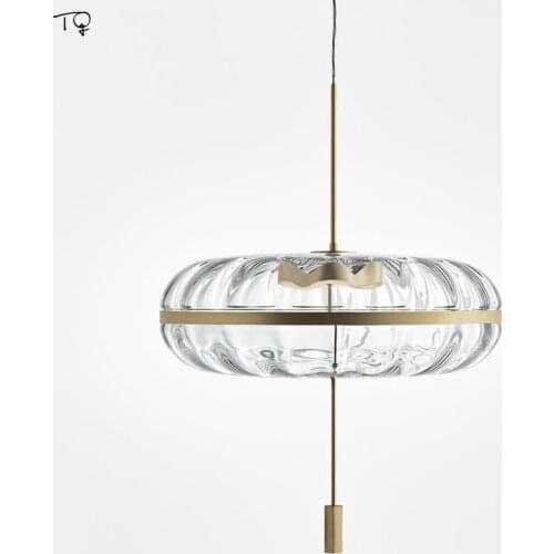 Nordic Postmodern Luxury Water Wave Glass Led Pendant Light Round Iron Art Decor Luminaire Restaurant Bedroom Dining Room Studio