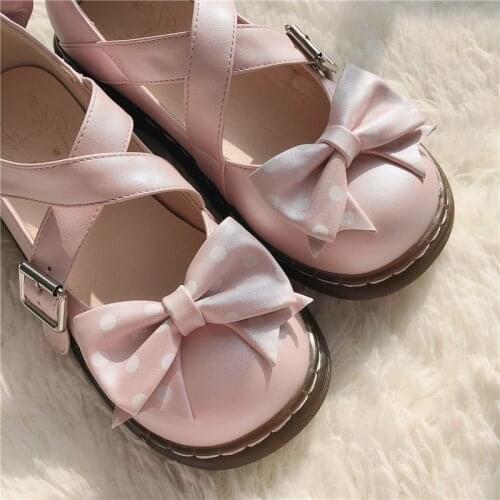 Sweet Lolita Princess Mary Janes Shoes Bowtie Cross Straps Cosplay Uniform Women Party Girls Flats Kawaii Anime Cosplay Shoes