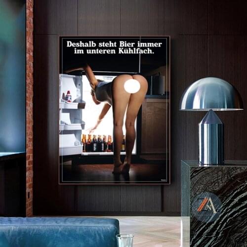 Vintage sexy girl and beer poster prints modern women oil painting wall art wall painting living room decoration