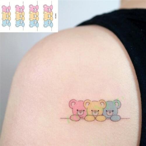 Waterproof Temporary Tattoo Sticker Cartoon Lovely Bear Colorful Flash Tatoo Fake Tatto Body Art for Woman Men