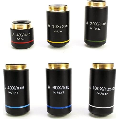 High Quality 4X 10X 40X 100X Plan Infinity Achromatic Objective Lens for Biological Microscope Lens Accessories Standard RMS