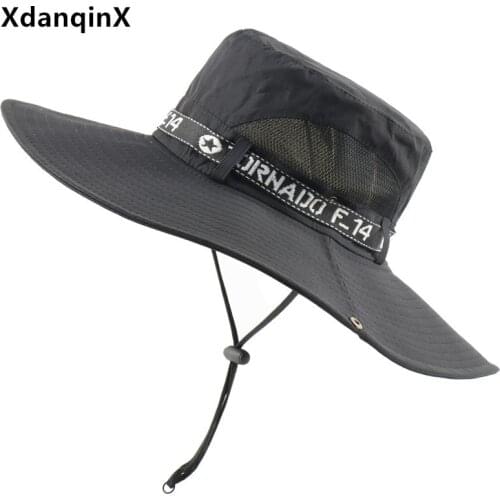 XdanqinX New Summer Womens Panama Beach Hats Mesh Yarn Breathable Bucket Hat Mens Cap Wind Rope Fixed Adjustment Fishing Caps