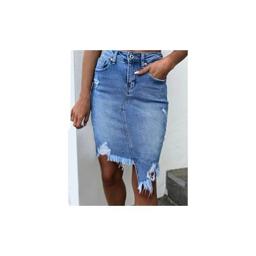 New Ladies Denim Skirts Women’s Half Dissymmetry Personality Rough Edge Slimming High Waist Wrap Hip skirts