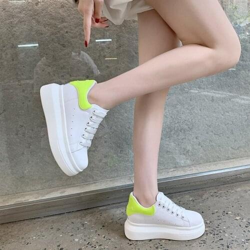 Women White Chunky Sneakers 2021 High Platform Ladies Luminous Casual Shoes Leather Wedges Breathable Sports Shoes Woman