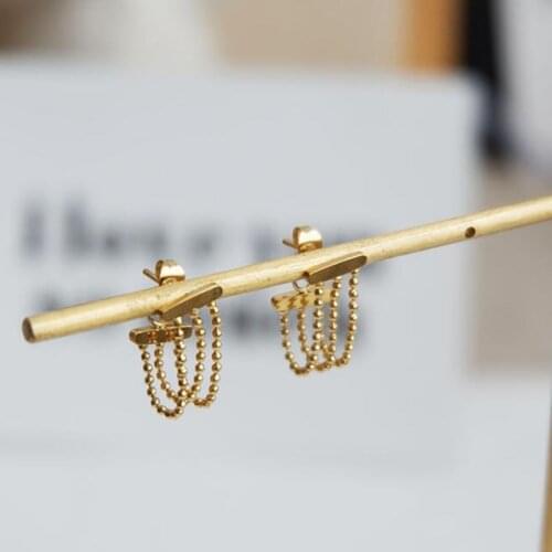 Stainless Steel Women Jewelry 2020 Trend 18k Gold Mini Bead Chain Unusual Earrings for Women Silver 925 Needle Cute Stud Earring