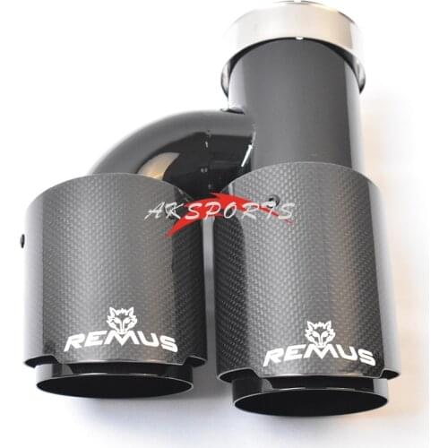 1PC Glossy Black Stainless Steel Straight Muffler Pipe Carbon H Style Left Side End Tail Exhaust Tip With Remu Logo