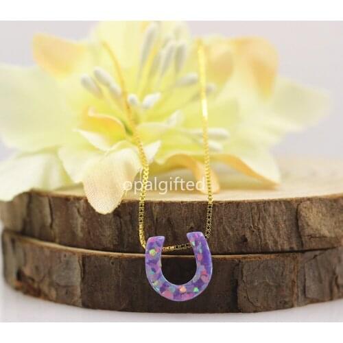 1pc/lot Best OP38 Purple 10mm Horse Shoes Opal Synthetic Horse Shoes Opal necklace Price Horse Shoes HSHOE Opal Pendant Necklace