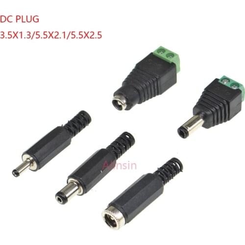 10PCS DC-005 POWER JACK MALE FEMALE PLUG CONNECTOR 3.5*1.3 5.5*2.1 5.5*2.5 welding line/solderless terminal type 5.5*2.1MM