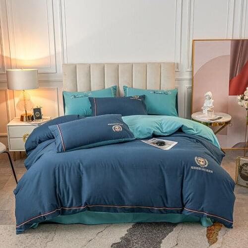 2020 Sanding 100% Cotton Two Sided Design Bedding Set Two Styles In One Embroidery Duvet Cover Flat Sheet Pillowcases 4Pcs