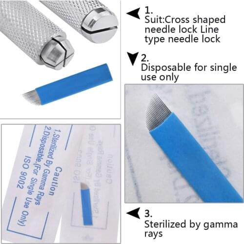 50PCS Blue Laminas Tebori Microblading 21 Pin Tattoo Needles Permanent Makeup Blade For 3D Eyebrow Embroidery Manual Tattoo Pen