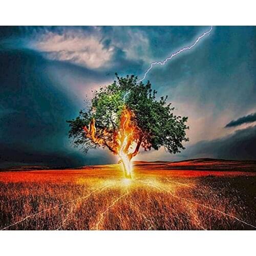 GATYZTORY 5D Diamond Painting Squirrel Lightning Tree Diamond Embroidery Cross Stitch Landscape Mosaic Home Decor