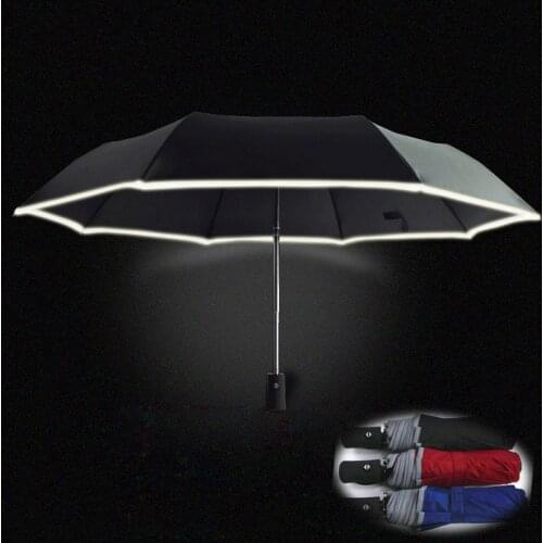 Automatic Reflective Folding Umbrella Rain Women Men guarda chuva Paraguas plegable mujer Parasol Guarda sol Black guarda-chuva