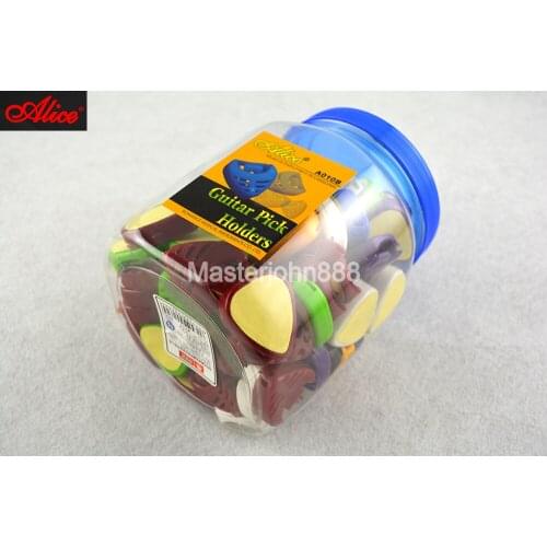 A Can of 72pcs Colored Alice A010B Plastic Heart Shaped Guitar Picks Case Holder Stick Adhesive Back