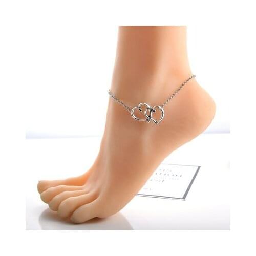 Double Heart Ankle For women Bracelet Silver Color Barefoot Beach Accessories Anklet Leg Chain Jewelry Gift Wholesale