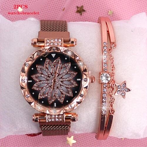 Ladies Watch 2020 New Women Bracelet Set Quartz Wristwatch Fashion Rose Gold Women Watches Diamond Female Clock 2PCS kadin saat