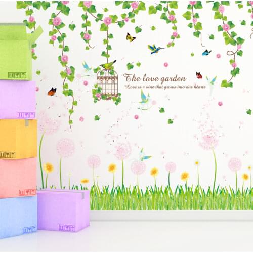 Flowers Vines Butterflies Wall Stickers DIY Grass Baseboard Stickers for Kids Rooms Baby Bedroom Home Decoration